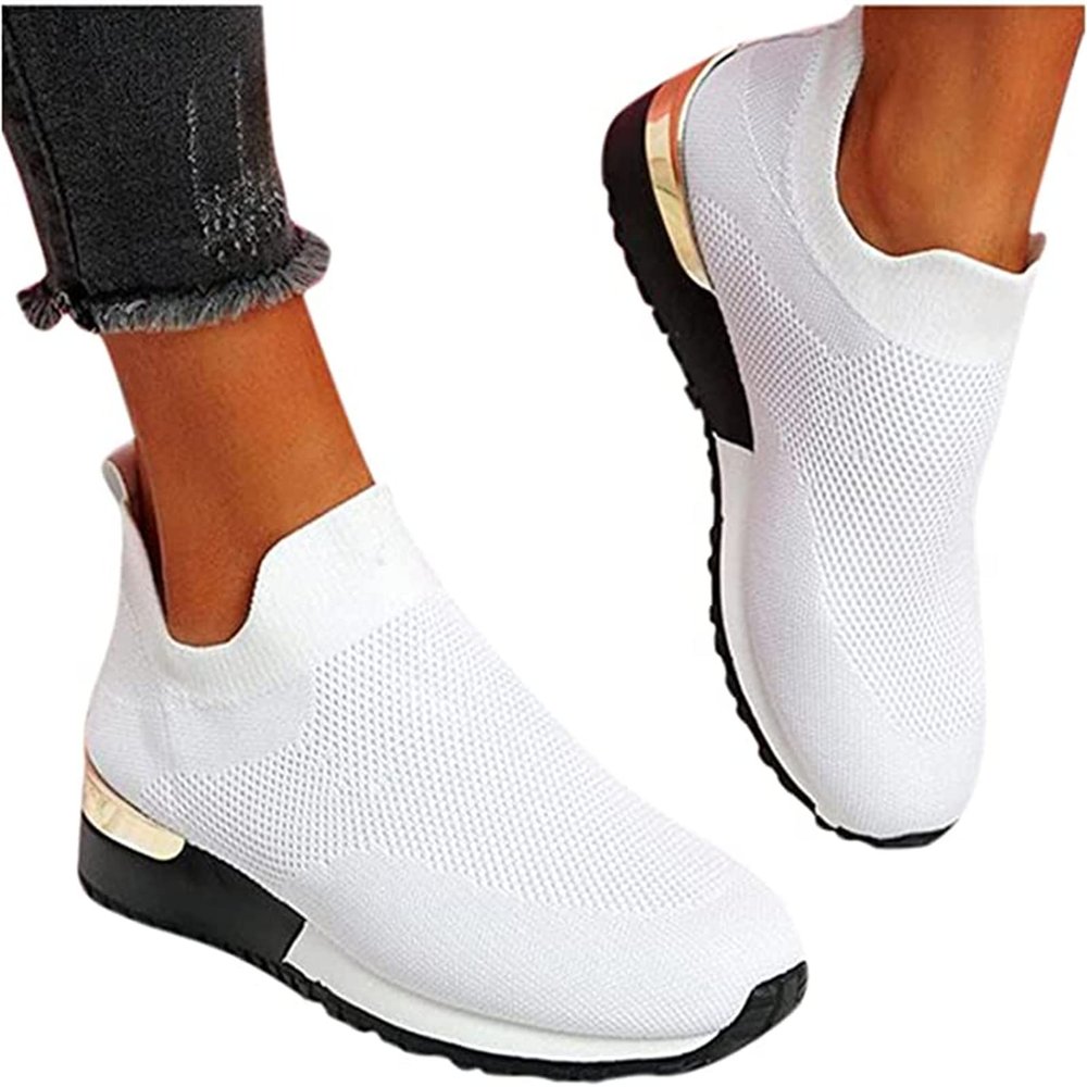 Ladmiple Walking Shoes Women Arch Support Slip On Womens Walking Shoes Daily Pull-on Lightweight Comfy Breathable Running Tennis Shoes Slip On Fashion Platform Sneakers
