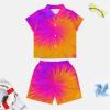 Adugen Origei Boy's 2 Piece Tie Dye Short Sleeve Shirt And Shorts Hawaii Suit Children's Beach Suit 3-4T view 3