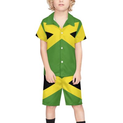 Adugen Origei Boy's 2 Piece Jamaican Flag Short Sleeve Shirt And Shorts Hawaii Suit Children's Beach Suit 3-4T