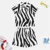 Adugen Origei Boy's 2 Piece Black Zebra Pattern Short Sleeve Shirt And Shorts Hawaii Suit Children's Beach Suit 3-4T view 3