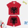 Adugen Origei Albanian Flag Boy's 2 Piece Outfit Button Down Shirt And Shorts Sets 7-8T view 3