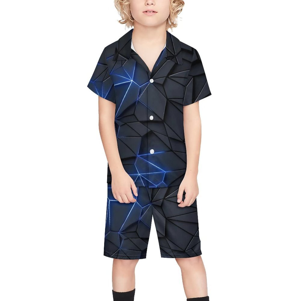 Adugen Origei Boy's 2 Piece 3D Crack Short Sleeve Shirt And Shorts Hawaii Suit Children's Beach Suit 3-4T