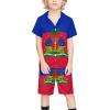 Adugen Origei Boy's 2 Piece Haiti Flag Haiti Flag Short Sleeve Shirt And Shorts Hawaii Suit Children's Beach Suit 7-8T view 1