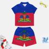 Adugen Origei Boy's 2 Piece Haiti Flag Haiti Flag Short Sleeve Shirt And Shorts Hawaii Suit Children's Beach Suit 7-8T view 3