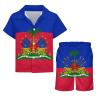 Adugen Origei Boy's 2 Piece Haiti Flag Haiti Flag Short Sleeve Shirt And Shorts Hawaii Suit Children's Beach Suit 7-8T view 4