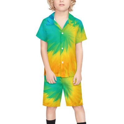 Adugen Origei Tie Dye Boy's 2 Piece Outfit Button Down Shirt And Shorts Sets 3-4T