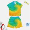 Adugen Origei Tie Dye Boy's 2 Piece Outfit Button Down Shirt And Shorts Sets 3-4T view 3