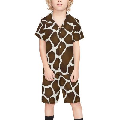Adugen Origei Boy's 2 Piece Giraffe Pattern Short Sleeve Shirt And Shorts Hawaii Suit Children's Beach Suit 7-8T