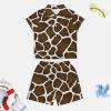 Adugen Origei Boy's 2 Piece Giraffe Pattern Short Sleeve Shirt And Shorts Hawaii Suit Children's Beach Suit 7-8T view 3