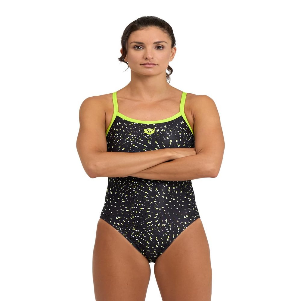 ARENA Performance Fireworks Women's Swimsuit Challenge Back One Piece MaxLife Training Suit, Soft Green/Black Multi, US Size 22
