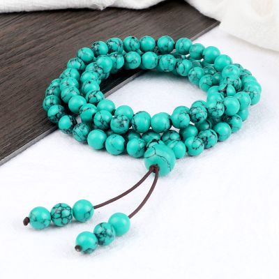 108 Natural Blue Agate Beads Bracelets and Necklaces Handmade Bracelets Malachite,Green Pine