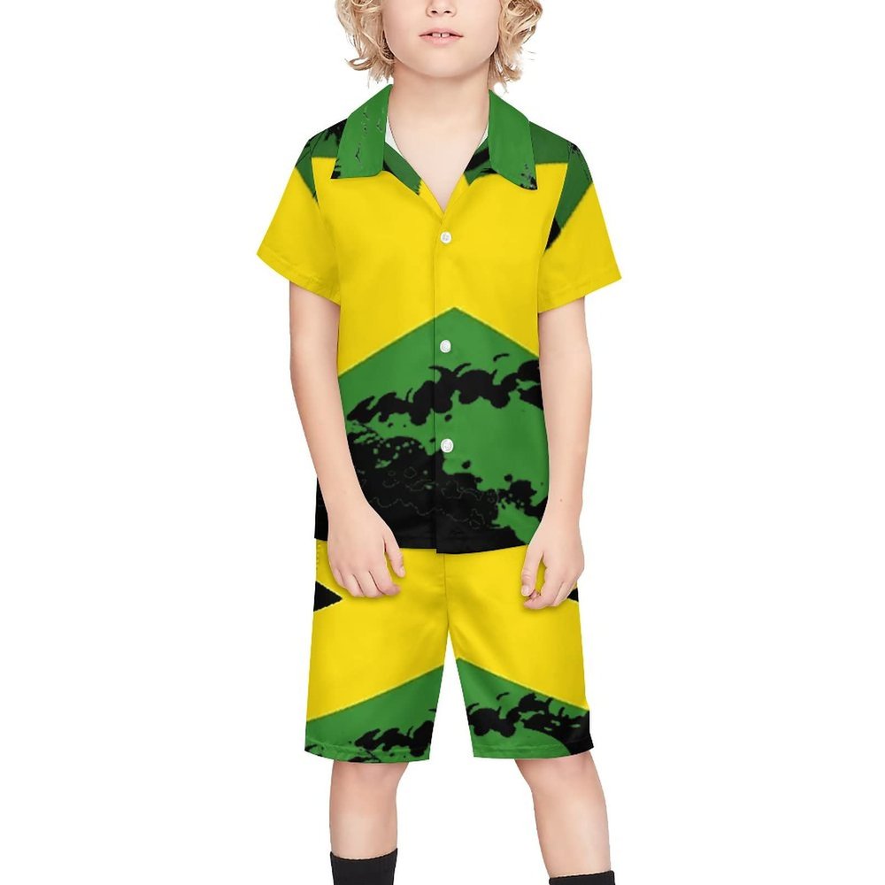 Adugen Origei Children's Hawaii Summer Beach 2 Piece Jamaica Flag Shirts And Shorts 7-8T