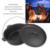 Camping Pot,Dutch Oven,Cast Iron Pre Seasoned Outdoor Cooking Pot Camping Cookware with Lid for Picnic Hiking BBQ view 2