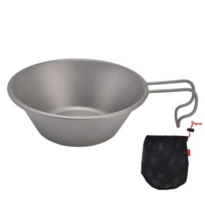 Ultralight Camping Cookware, Outdoor Camping Picnic Titanium Bowl Cup with Folding Handle for Camping, Traveling, Picnic, Hiking