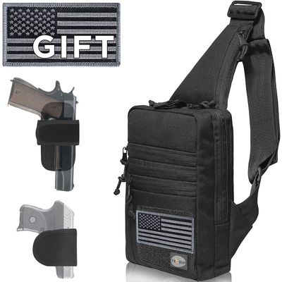 TECEUM Tactical Compact Sling Bag with patch  CCW for Everyday  For R&L Hand  Shoulder Crossbody Bag for Concealed Carry of Handgun  Pack (Black)