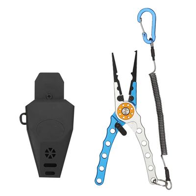 7.9 Inch Aluminum Fishing Pliers, Split Ring Pliers Fishing Hook Remover with Coiled Lanyard and Sheath, Multifunction Durable Fishing Line Cutters, Fishing Gifts for Men Unique
