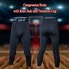 Compression Pants with Knee Pads and Protective Cup for Mens in Baseball Football Lacrosse MMA Basketball and Hockey, Black. (2XL, Legging Only) view 3