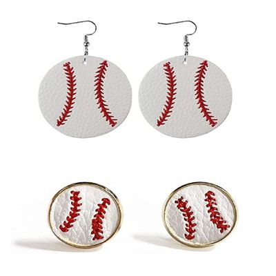 2 Pairs Sports Game Ball Football Basketball Wooden Earrings for Women Lightweight Heart Shaped Sports Rugby Baseball Volleyball Stud Earrings Sports Fans Players Jewelry -Style 8
