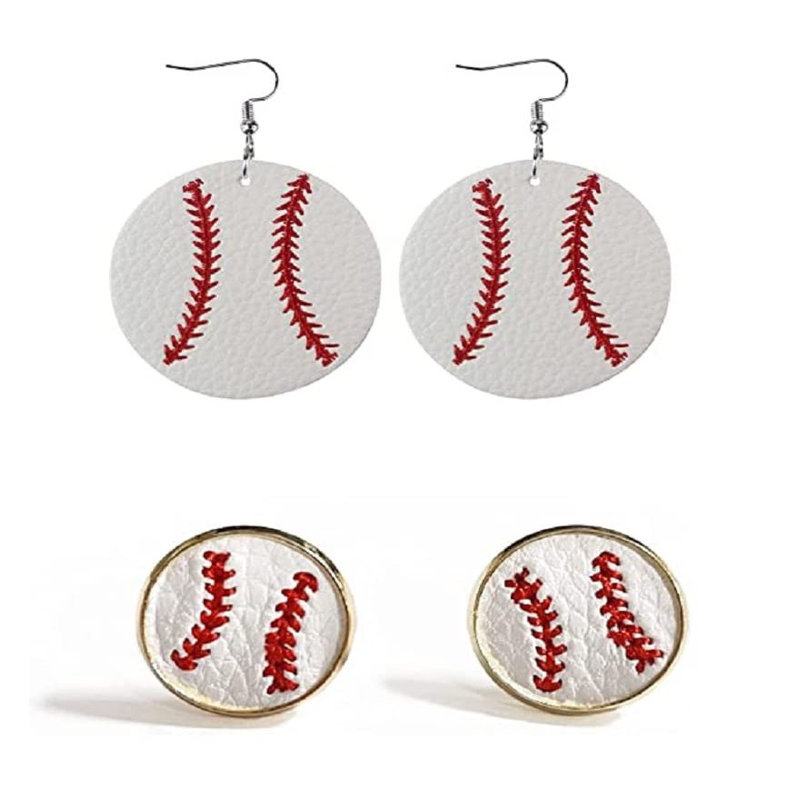 2 Pairs Sports Game Ball Football Basketball Wooden Earrings for Women Lightweight Heart Shaped Sports Rugby Baseball Volleyball Stud Earrings Sports Fans Players Jewelry -Style 8