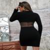 TIORU Women's Dress Sheer Mesh Insert Rib-Knit Bodycon Dress (Color : Black, Size : Small) view 3