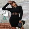 TIORU Women's Dress Sheer Mesh Insert Rib-Knit Bodycon Dress (Color : Black, Size : Small) view 4