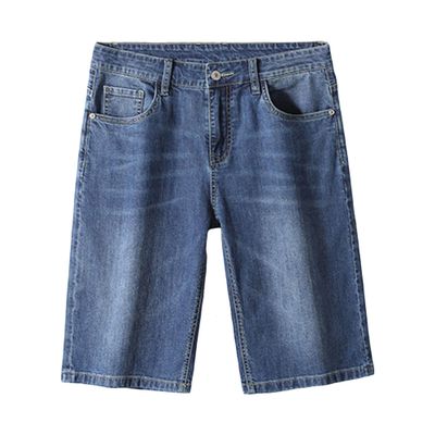 Men's Knee Length Straight Jean Short Stretchy Casual Cotton Denim Shorts Classic Short Pants with Pockets (Dark Blue,31)