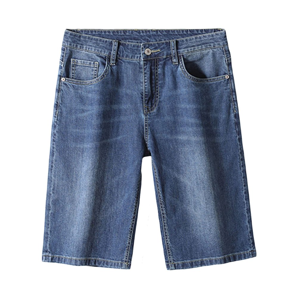 Men's Knee Length Straight Jean Short Stretchy Casual Cotton Denim Shorts Classic Short Pants with Pockets (Dark Blue,31)