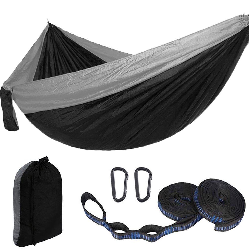 HUHJYUGE Outdoor Camping Hammock, Portable Ultralight Travel Hammocks, Breathable Nylon Parachute Hammock, with Tree Straps and Carabiners, for Hiking Backpacking (E)