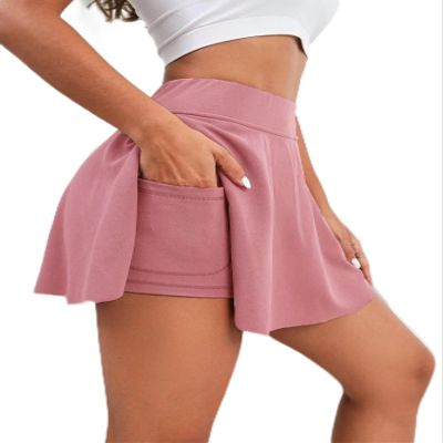 OKASEN Women's Shorts Solid Flare Hem Skort Shorts for Women SISEY (Color : Dusty Pink, Size : Small)