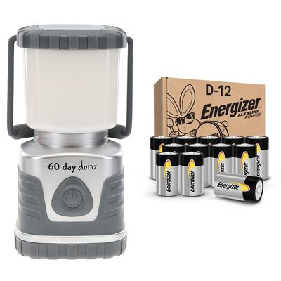 UST 60-DAY Duro LED Portable 1200 Lumen Lantern with Lifetime LED Bulbs and Hook & Energizer Alkaline Power D Batteries, Long-Lasting Alkaline Size D Batteries - Packaging May Vary