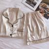 XUNRYAN Satin Silk Pajamas Womens Summer Short Sleeve Sleepwear Soft Satin Button Down Loungewear 2 Piece Pjs Shorts Set Beige view 3