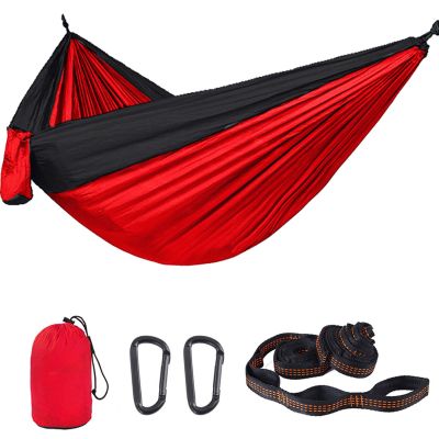 Camping Hammock, Double Hammock, Portable Hammock with Tree Straps, with Side Pocket & Carry Bag, Great for Hiking, Backpacking, Hunting, Outdoor, Beach, Camping (E)