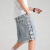 Men's Knee Length Button Jean Shorts Plaid Straight Casual Denim Shorts Cotton Summer Short Pants with Pockets (Blue,X-Large) view 2