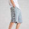 Men's Knee Length Button Jean Shorts Plaid Straight Casual Denim Shorts Cotton Summer Short Pants with Pockets (Blue,X-Large) view 4