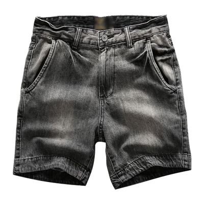 Men's Straight Mid Waist Classic Overalls Cotton Retro Short Pants with Pockets Casual Washed Jean Shorts (Black,34)