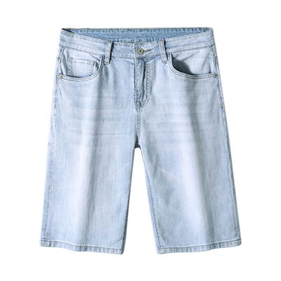 Men's Knee Length Straight Jean Short Stretchy Casual Cotton Denim Shorts Classic Short Pants with Pockets (Light Blue,31)