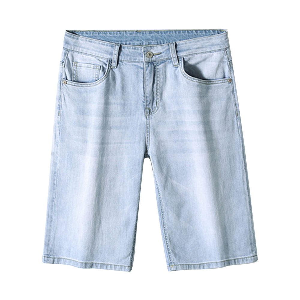 Men's Knee Length Straight Jean Short Stretchy Casual Cotton Denim Shorts Classic Short Pants with Pockets (Light Blue,31)