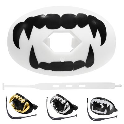 ZAKVOP Football Mouth Guard with Strap, Breathable MouthGuard for Youth and Adults, Teeth and Lip Protector (White Fangs)