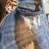 Maiyifu-GJ Men's Ripped Straight Jean Shorts Blue Streetwear Hip-Hop Denim Shorts Zipper Stretchy Short Pant with Pockets (Blue,32) view 3