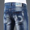 Men's Casual Paint Splash Short Pants with Pockets Ripped Straight Jean Shorts Loose Knee Length Denim Shorts (Blue,30) view 4