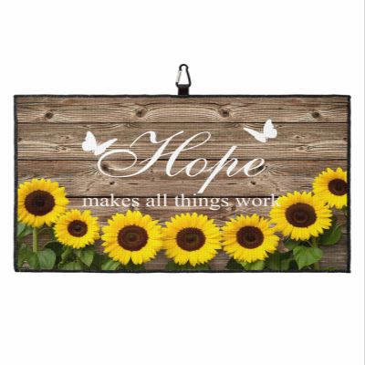 SEVENBABU Golf Towels for Golf Bags with Clip, Funny Microfiber Waffle Pattern Golf Towel, Rustic Wood Plank Blooming Sunflower Primitive Country Golf Accessories for Men and Women Gifts 24x16 inch