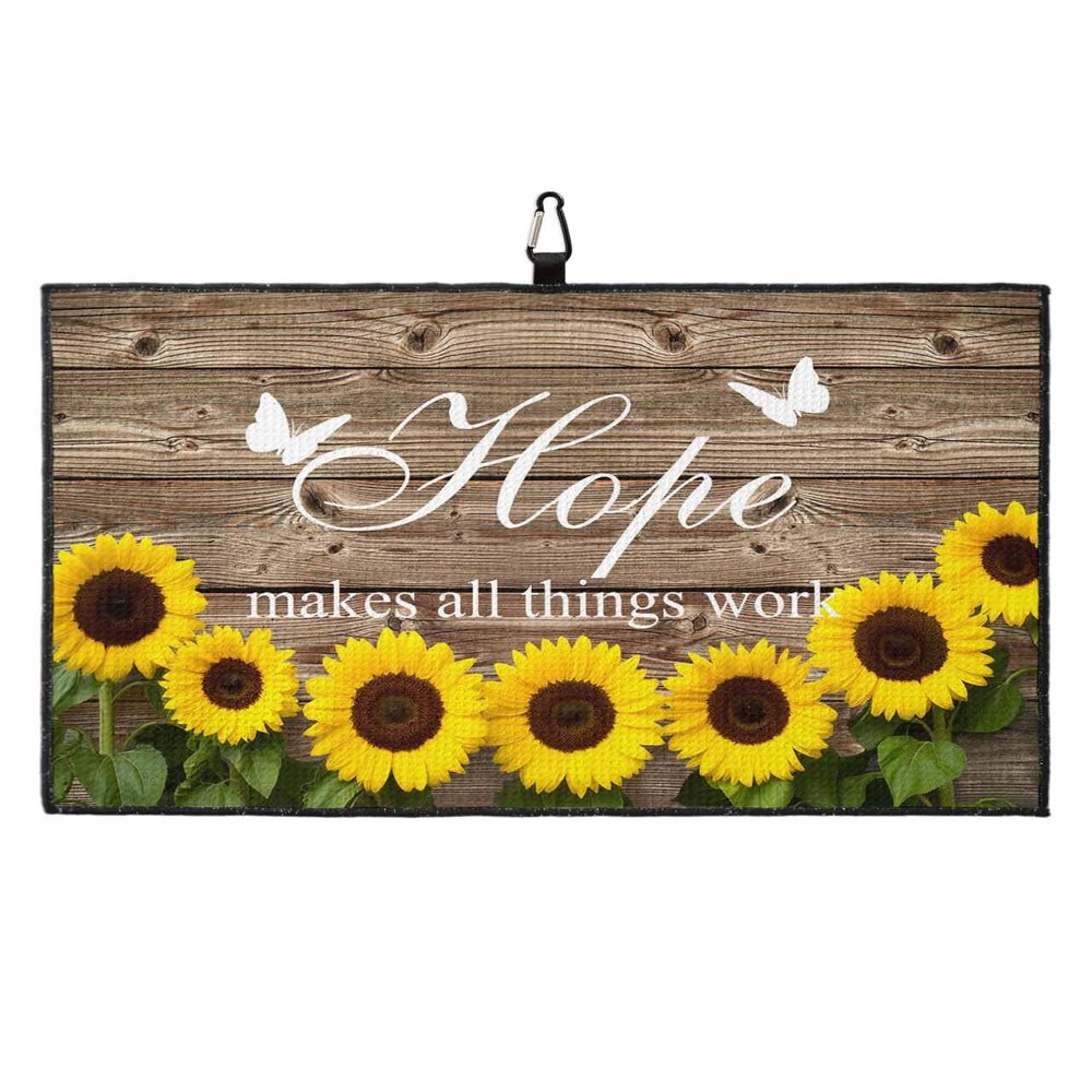 SEVENBABU Golf Towels for Golf Bags with Clip, Funny Microfiber Waffle Pattern Golf Towel, Rustic Wood Plank Blooming Sunflower Primitive Country Golf Accessories for Men and Women Gifts 24x16 inch