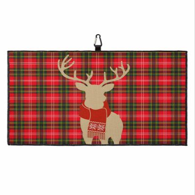 SEVENBABU Golf Towels for Golf Bags with Clip, Funny Microfiber Waffle Pattern Golf Towel, Christmas Reindeer Buffalo Check Plaid Pattern Golf Accessories for Men and Women Gifts 24x16 inch