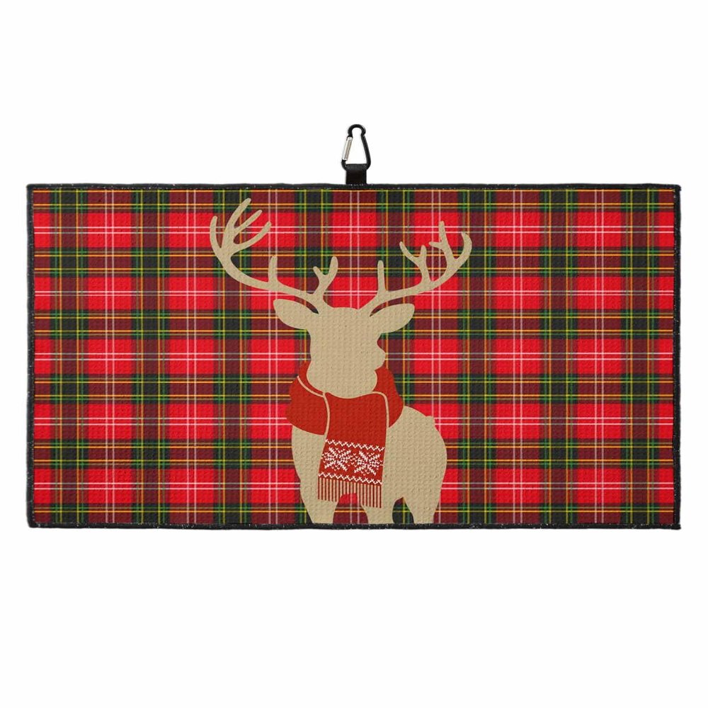 SEVENBABU Golf Towels for Golf Bags with Clip, Funny Microfiber Waffle Pattern Golf Towel, Christmas Reindeer Buffalo Check Plaid Pattern Golf Accessories for Men and Women Gifts 24x16 inch