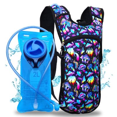 Sojourner Rave Hydration Pack - Hydration Backpack - Hydropack with 2L bladder - Water Backpack for Festivals, Hiking, Running, Biking and more (Magic Mushroom)