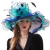 Women's Derby Church Hat Bridal Tea Party Wedding Party Sun Hat with Detachable hat Flower as Fascinators Blue view 1
