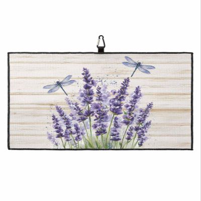 Golf Towels for Golf Bags with Clip, Funny Microfiber Waffle Pattern Golf Towel, Lavender Flower Pattern and Dragonfly Purple Wooden Print Golf Accessories for Men and Women Gifts 24x16 inch
