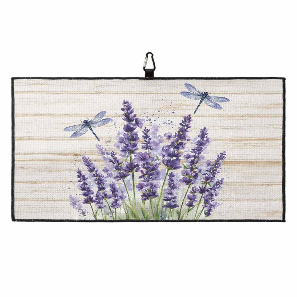 Golf Towels for Golf Bags with Clip, Funny Microfiber Waffle Pattern Golf Towel, Lavender Flower Pattern and Dragonfly Purple Wooden Print Golf Accessories for Men and Women Gifts 24x16 inch