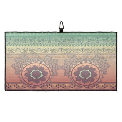 Golf Towels for Golf Bags with Clip, Funny Waffle Pattern Golf Towel, Mandala Ethnic Indian Flower Circle on Lace Ornaments Traditional Boho Design Golf Accessories for Men and Women Gifts 24x16 inch
