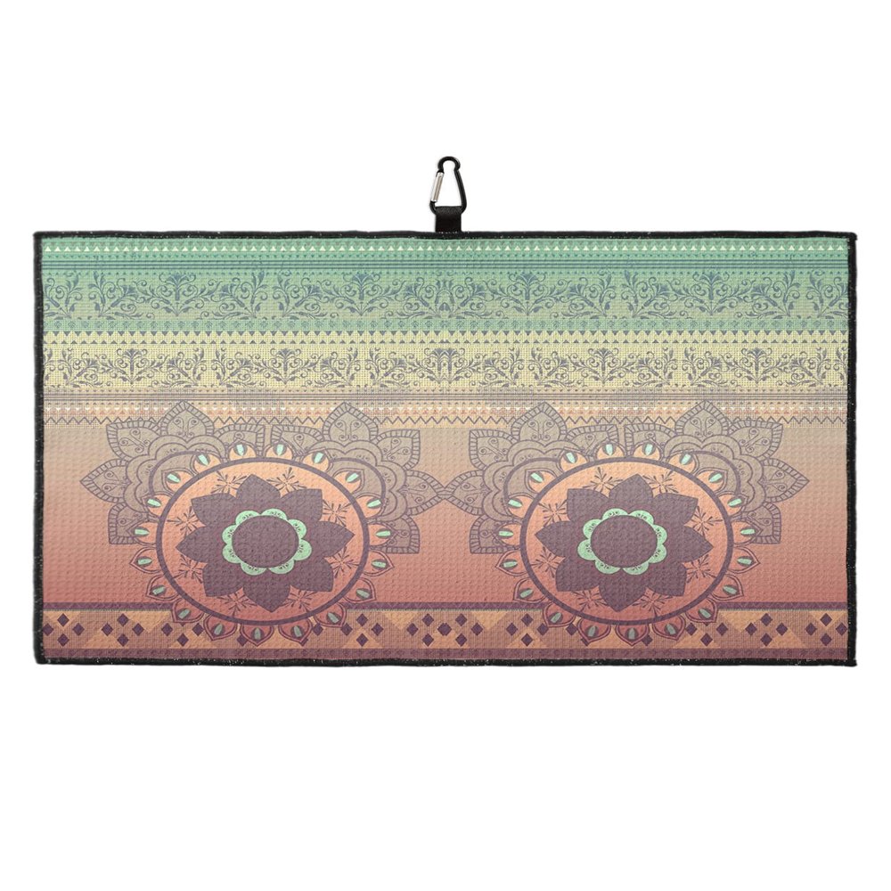 Golf Towels for Golf Bags with Clip, Funny Waffle Pattern Golf Towel, Mandala Ethnic Indian Flower Circle on Lace Ornaments Traditional Boho Design Golf Accessories for Men and Women Gifts 24x16 inch